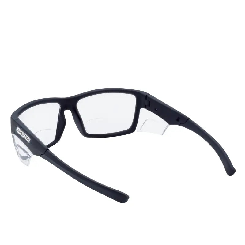 Black framed bifocal safety reader glasses providing high impact protection and lightweight frame