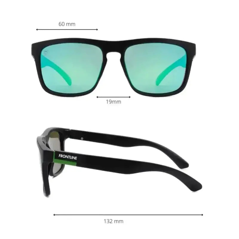 Black-framed Pomona Celtic sunglasses with green-tinted lenses for frontline optics