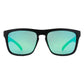 Black-framed Pomona Celtic sunglasses with turquoise-tinted lenses for first responders