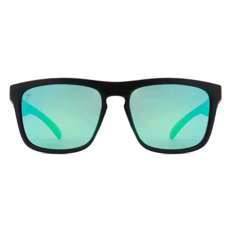 Black-framed Pomona Celtic sunglasses with turquoise-tinted lenses for first responders