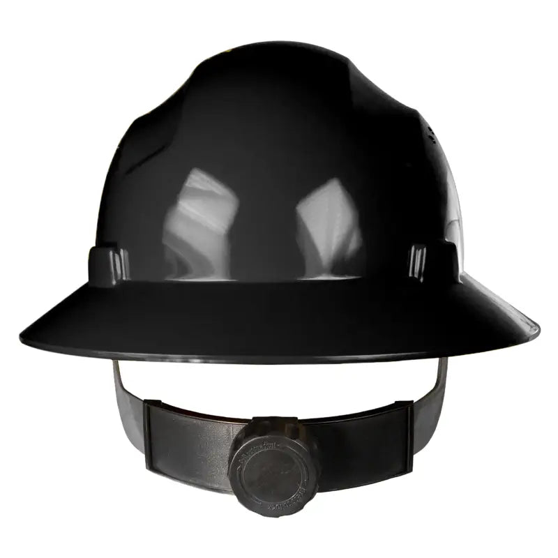 Black Full Brim Safety Hard Hat with 4 Point Suspension meeting ANSI Z89 standards