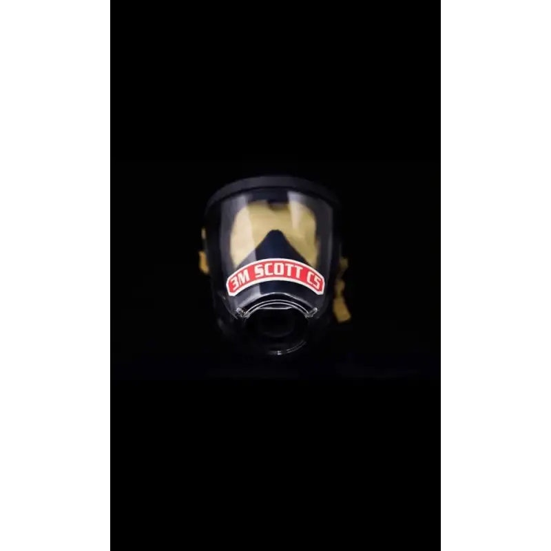 Black gas mask with red and white logo patch for IdentiFire™ Facepiece Nameplate