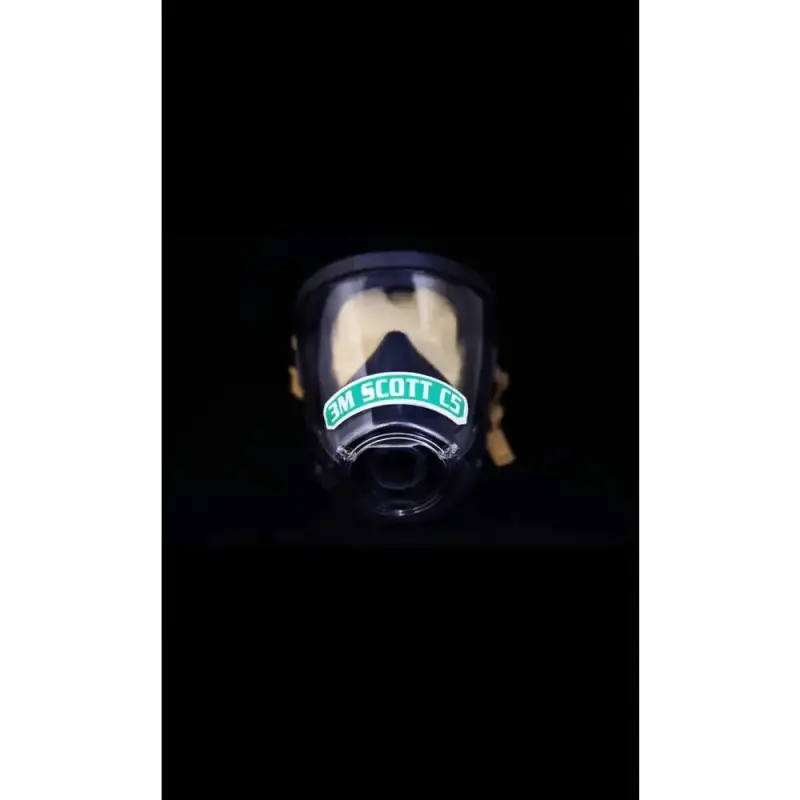 Black gas mask with turquoise banner featuring IdentiFire™ Facepiece Nameplate for 3M™ Scott™ Vision