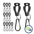 Twelve black glove clip safety holder carabiners for secure and convenient use