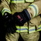 Black MK-1 Structural Firefighting Glove featuring Kevlar Knit protection in red lettering