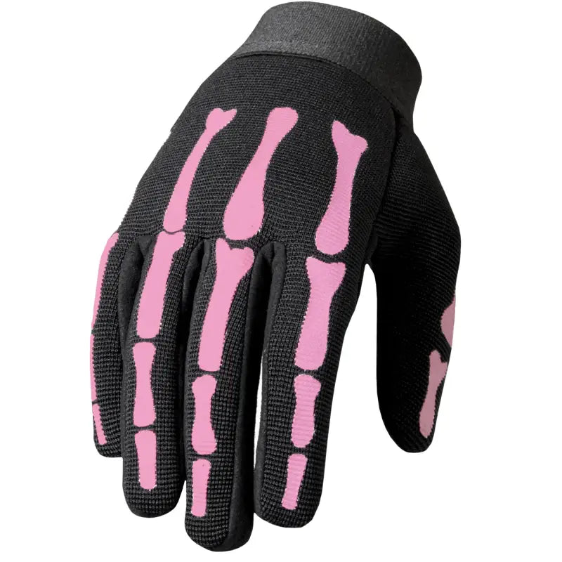 Black glove with pink skeleton design, Hot Leathers GVL2006 Ladies Mechanics Gloves