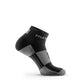 Black and gray MudGear Quarter athletic ankle sock with cushioned zones for trail use