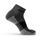 Black and gray MudGear Quarter trail socks with cushioned zones for comfort