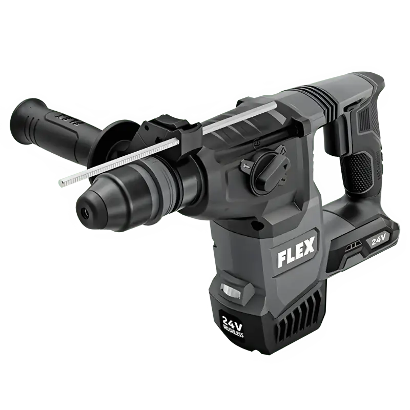 Black and gray FLEX FX1551A-Z 1’’ SDS Plus Rotary Hammer Drill with SDS chuck