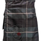 Black and gray plaid Utility Kilt with lion emblem in Midnight Sea Tartan design