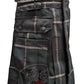 Black and gray plaid utility kilt with leather straps, Standard Midnight Sea Tartan design