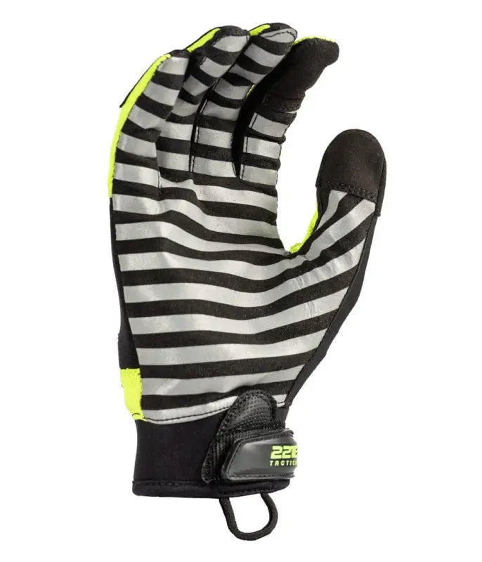 Black and gray Exxtremity Patrol Gloves 2.0 with hi-vis yellow accents for hands-free hilight P3X