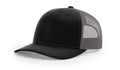 Black and gray trucker hat with Serpent Skull Leather Patch and Skull Leather Patch