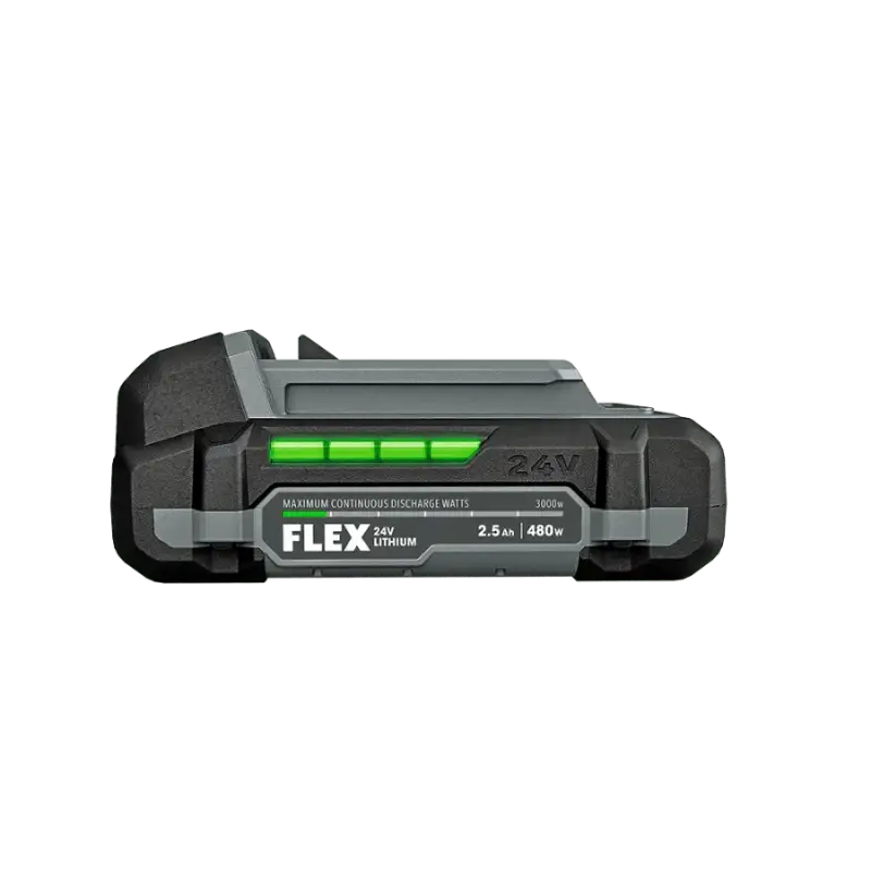 Black and green FLEX FX0111-1 2.5Ah Lithium-Ion Battery with charge level indicator