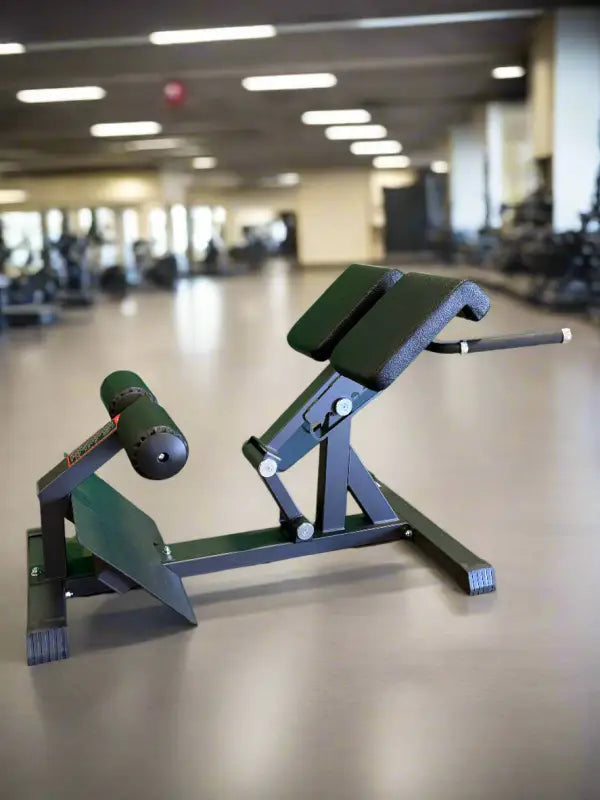 Black and green hyperextension bench for SFE Roman Chair workout equipment