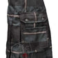 Black and grey camouflage Utility Kilt featuring cargo pockets and pleats