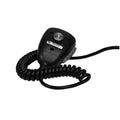 Black handheld microphone with coiled cord for Whelen Full Function Siren, ideal for first responders and firefighters