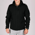 Black hooded softshell tactical jacket Alpha with hand pockets for versatile wear