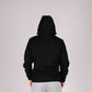Black hooded sweatshirt from Tactical Jacket Alpha with hand pockets for a tactical jacket style