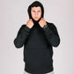 Durable concealment hoodie featuring a black hooded sweatshirt with hand pocket and smooth draws