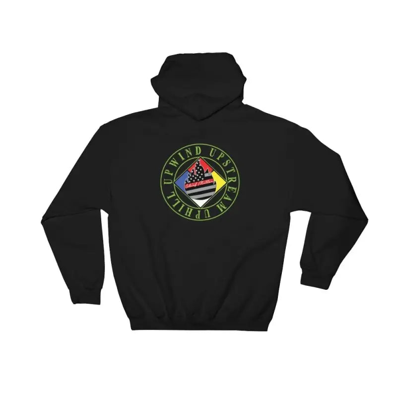 Black Hooded Sweatshirt with Circular American Flag Logo - Chief Miller Hazmat Hoodie