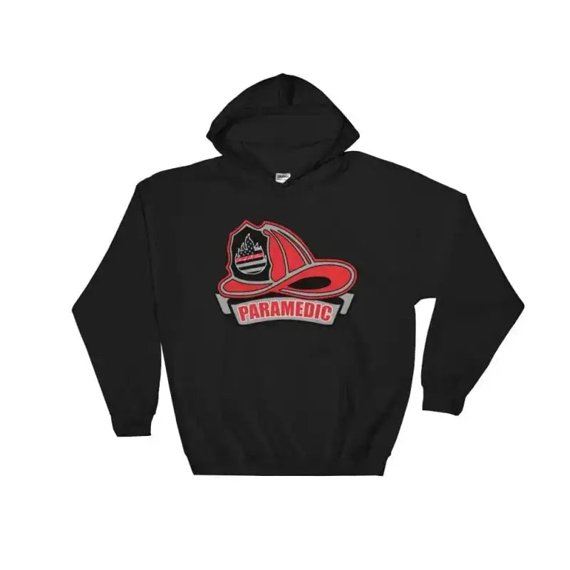 Black Hooded Sweatshirt featuring a Paramedic Helmet Logo design in Sport Grey