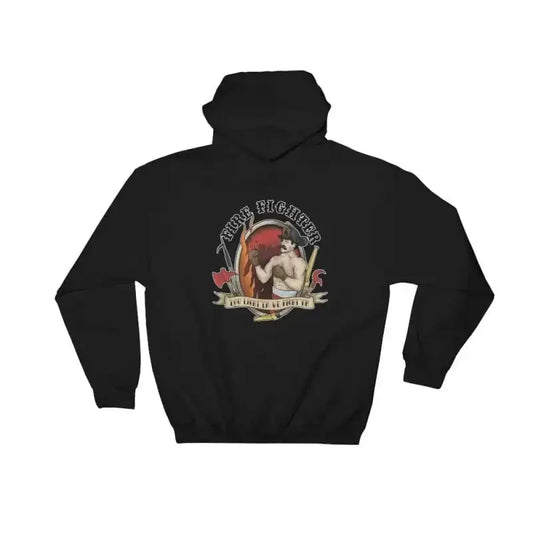 Black hooded sweatshirt with vintage martial arts graphic for first responders fight’em - hoodie