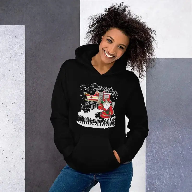 Black Christmas Unisex Hoodie with Santa Claus design, available in 2XL to 4XL sizes