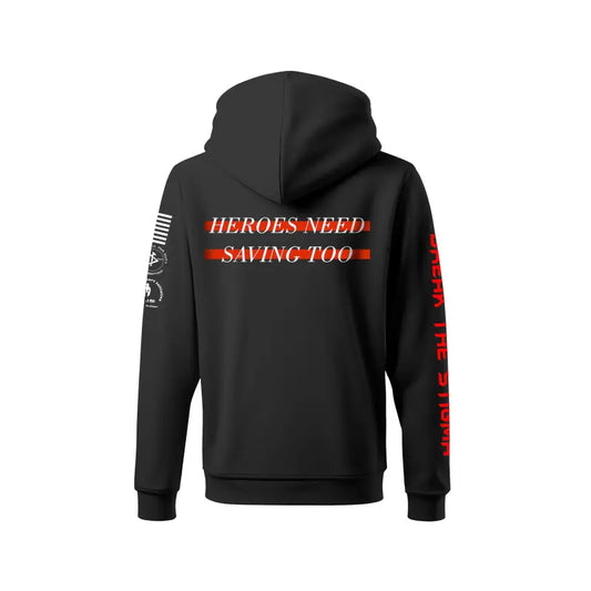 Black Stigma Breaking Hoodie- Red Line featuring bold red text promoting mental health