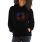 Black Flag Firefighter Unisex Hoodie with distressed American flag and soldier silhouette design
