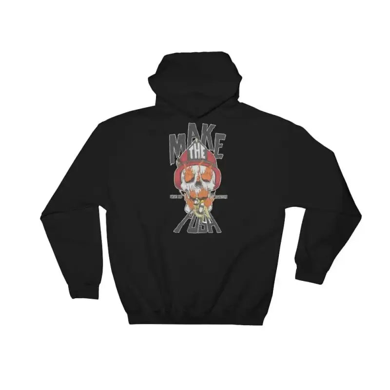 Black hoodie sweatshirt with skull design, part of the Make The Push - Hoodie line for first responders