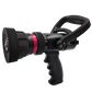 Black fire hose nozzle with selectable flow settings in stainless steel for rapid response firefighting