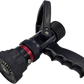 Black fire hose nozzle with pistol grip, stainless steel, selectable flow settings