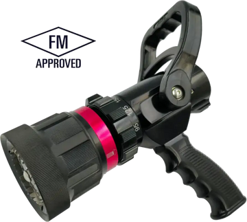 Black firefighting selectable nozzle 722 with red ring, ideal gallonage nozzle choice