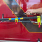 Black fire hose secured with colorful clamps using Irons Strap - FFIS/FFSLING