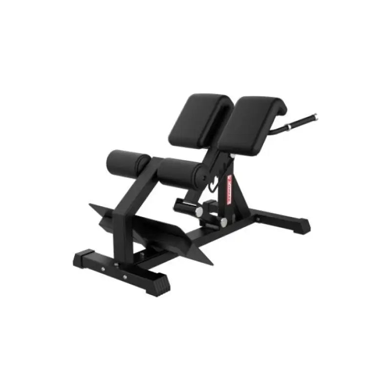 Black hyperextension bench on SFE Commercial Roman Chair for effective core training