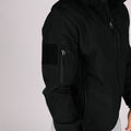 Black Tactical Jacket Alpha with convenient hand pocket on sleeve for versatile wear