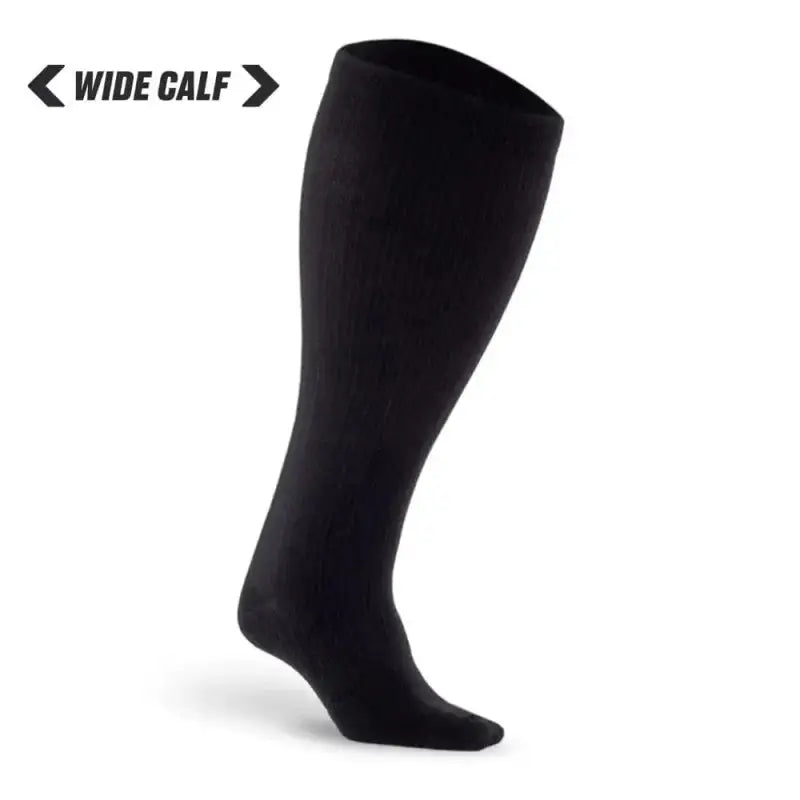 Black knee-high compression sock designed for comfort in Marathon Wide-Calf for first responders