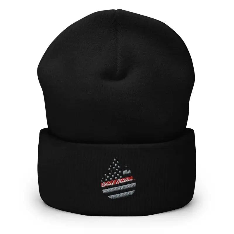 Black knit Chief Miller Cuffed Beanie with American flag patch in turbo acrylic