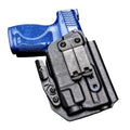 Black Kydex Light Bearing IWB Holster with Blue Handgun and Optic Cut Mounted Inside