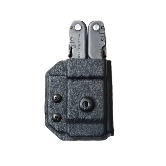 Black Kydex holster for Leatherman Supertool, ideal for first responders and firefighters
