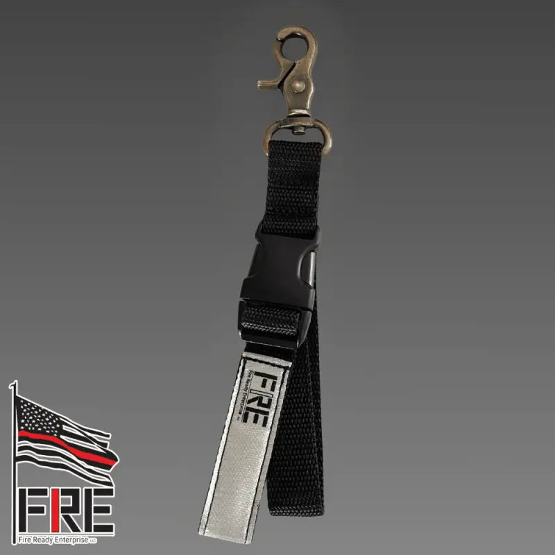 Black lanyard with metal clip for FRE Fire Glove Strap ensures quick access to gloves