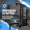 Black SFE Lat Pulldown & Low Row Combo with 250lb weight stack for effective workouts