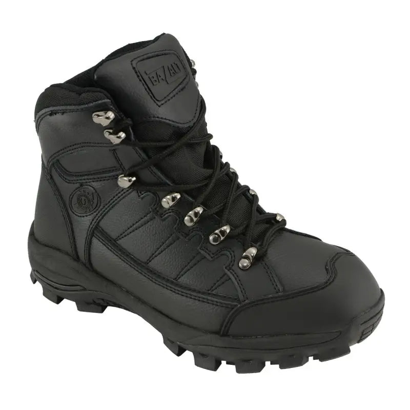 Black leather hiking boot with metal lace hooks, Bazalt MBM9128, frost proof leather