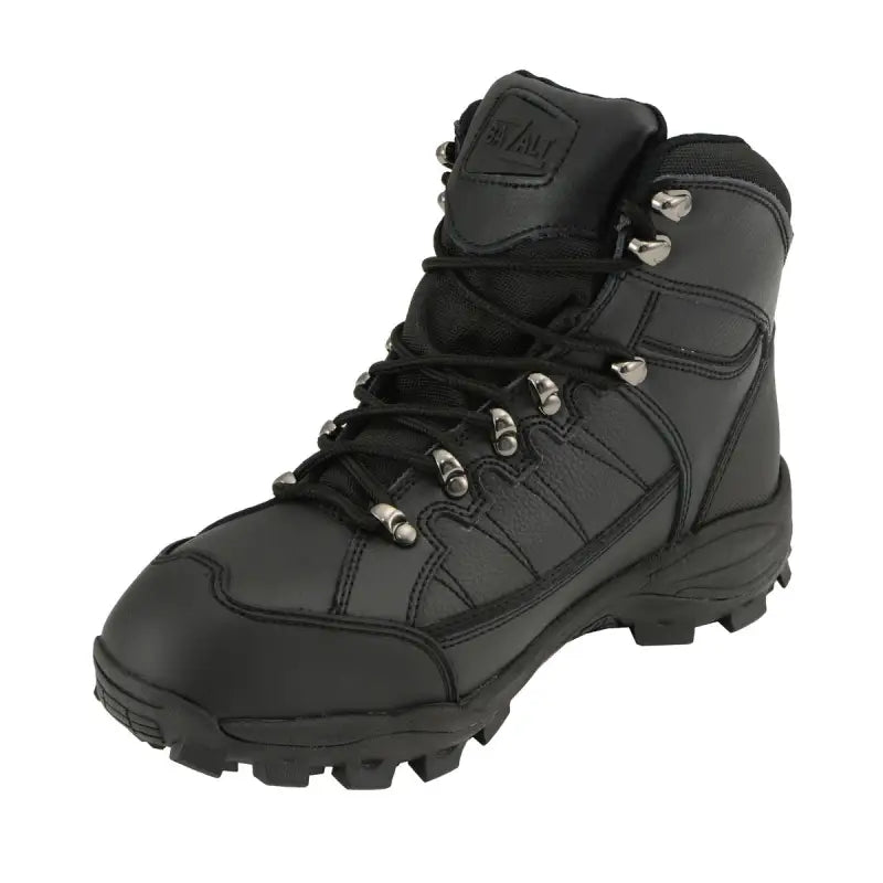 Black leather hiking boot with metal lace hooks from Bazalt MBM9128, frost proof leather