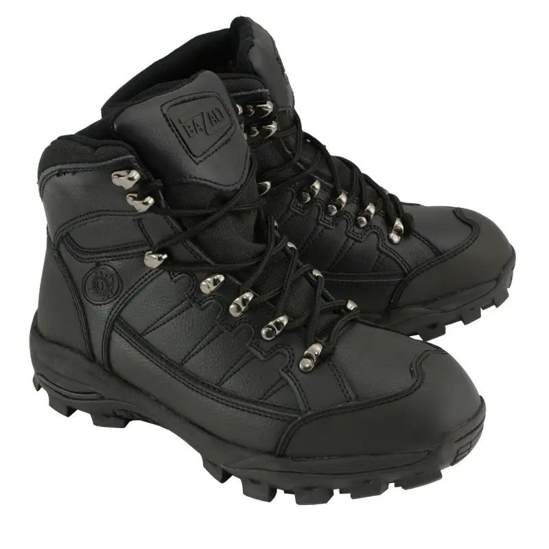 Black water proof leather lace-up boots, Bazalt MBM9128, with metal lace hooks