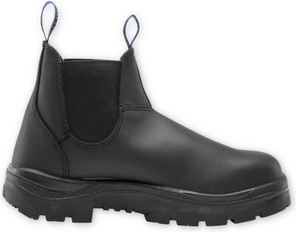 Black leather Chelsea-style work boot with steel toe cap, heat resistant, Steel Blue - Hobart