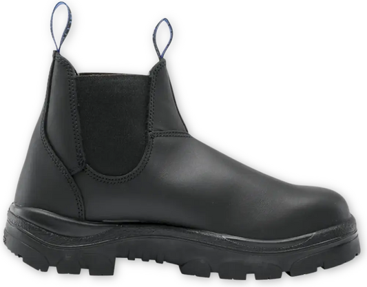 Black leather Chelsea-style work boot with steel toe cap, heat resistant, Steel Blue - Hobart