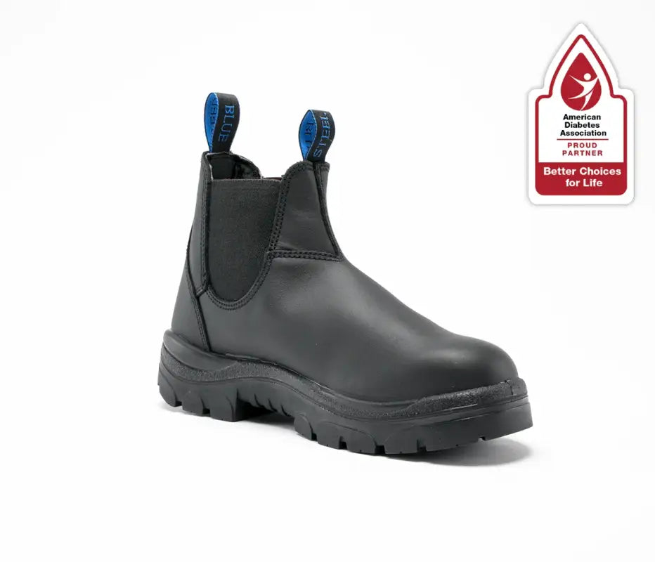 Black leather elastic-sided work boot with rugged sole from Steel Blue Hobart collection