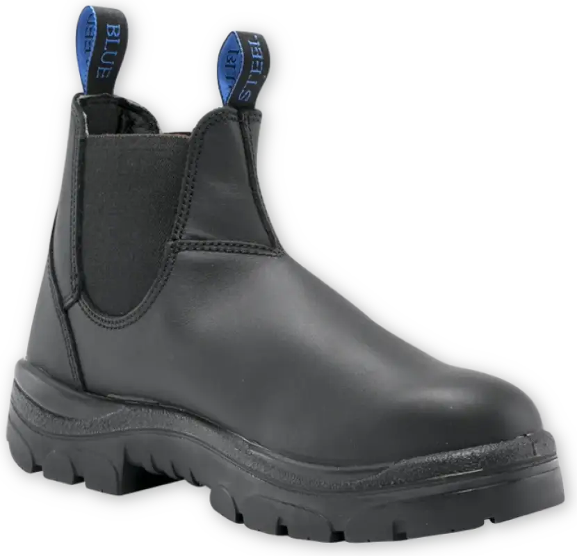 Black leather Steel Blue - Hobart work boot with steel toe cap and rubber sole